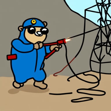 Go Blue Gopher cutting the red wire on an explosive device.