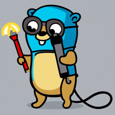 Go Blue Gopher holding a soldering iron at the wrong end.