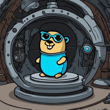 Go Blue Gopher sitting in a time machine.