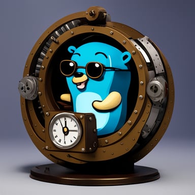 Go Blue Gopher sitting in a time machine.