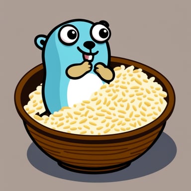 Go Blue Gopher eating a huge bowl of rice.