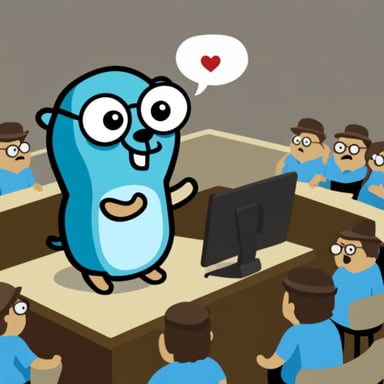 Go Blue Gopher as President Golang Gopher talking to the masses.