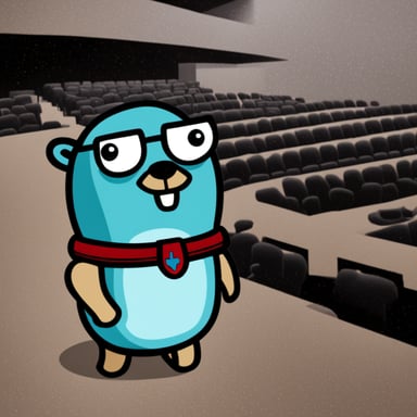 Go Blue Gopher as President Golang Gopher talking to the masses.