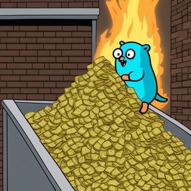 Go blue gopher shoveling a mountain of money into a furnace.