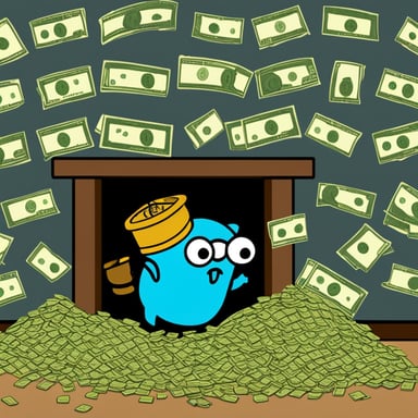 Go blue gopher shoveling a mountain of money into a furnace.