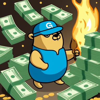Go blue gopher shoveling a mountain of money into a furnace.
