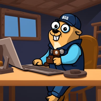 Go blue gopher driving a truck at high speeds while checking logs on a laptop.