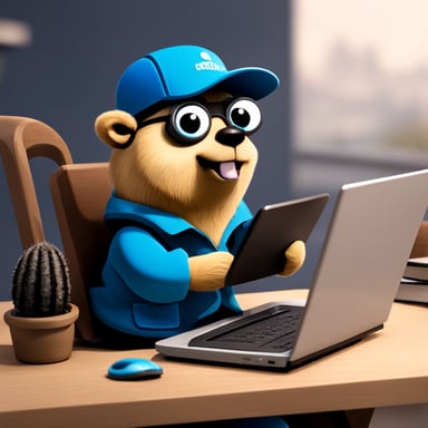 Go blue gopher driving a truck at high speeds while checking logs on a laptop.