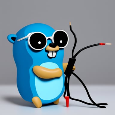 Go Blue Gopher holding two wires and is about to plug them together.