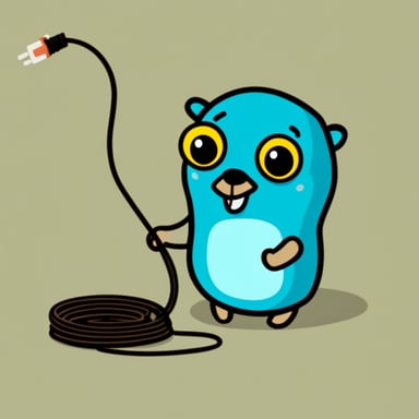 Go Blue Gopher holding two wires and is about to plug them together.