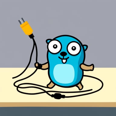 Go Blue Gopher holding two wires and is about to plug them together.