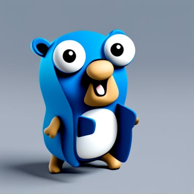 Simple illustration of Go Blue Gopher, cute, as a 3DCG Engineer and 3DCG Designer.