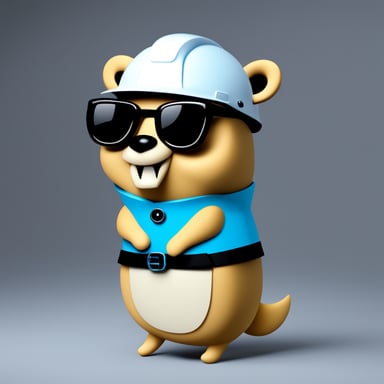 Simple illustration of Go Blue Gopher, cute, as a 3DCG Engineer and 3DCG Designer.
