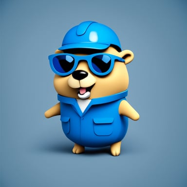 Simple illustration of Go Blue Gopher, cute, as a 3DCG Engineer and 3DCG Designer.