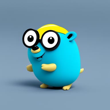 Simple illustration of Go Blue Gopher, cute, as a 3DCG Engineer and 3DCG Designer.