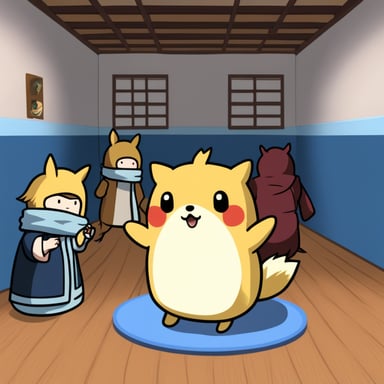 Go Blue Gopher programming in a room with 4 Naruto's Kyuubi tails going out from him.