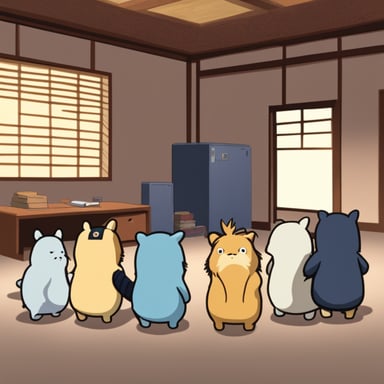 Go Blue Gopher programming in a room with 4 Naruto's Kyuubi tails going out from him.