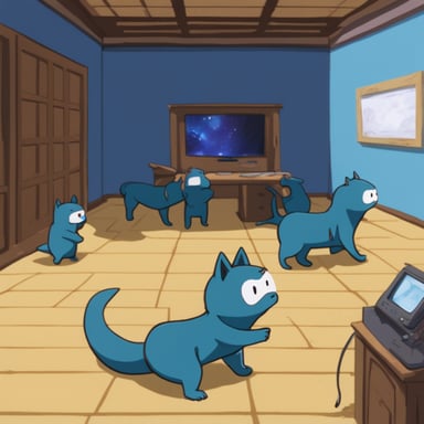 Go Blue Gopher programming in a room with 4 Naruto's Kyuubi tails going out from him.