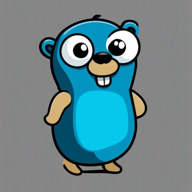 Go Blue Gopher as a 2D mascot with a transparent background for the product FLflow (Federated Learning Flow) for machine learning.