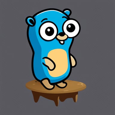 Go Blue Gopher as a 2D mascot with a transparent background for the product FLflow (Federated Learning Flow) for machine learning.