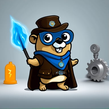 Go Blue Gopher as a 2D mascot with a transparent background for the product FLflow (Federated Learning Flow) for machine learning.