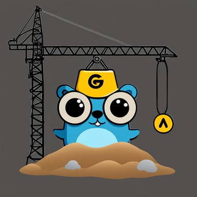 Create a Go Blue Gopher scaling a tower crane while that crane is lifting the Golang logo.