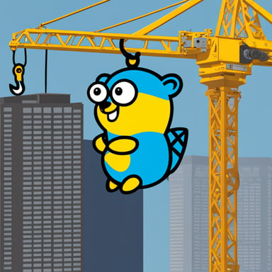 Go Blue Gopher hanging from the hook of a tower crane