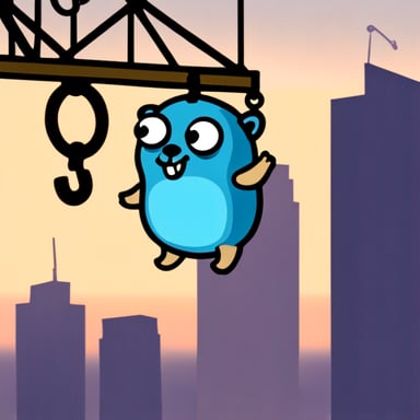 Go Blue Gopher hanging from the hook of a tower crane