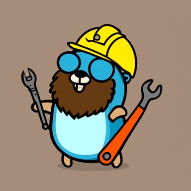 Go Blue Gopher with a beard holding a wrench.