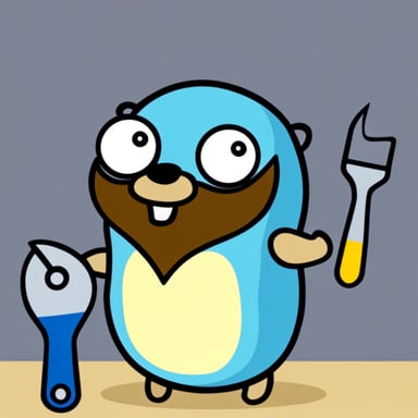 Go Blue Gopher with a beard holding a wrench.