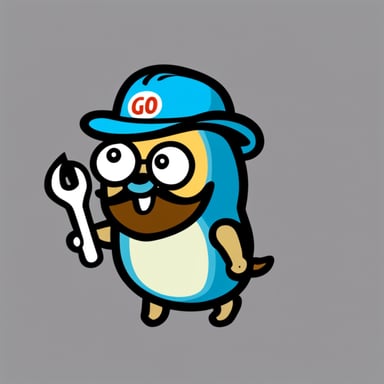 Go Blue Gopher with a beard holding a wrench.
