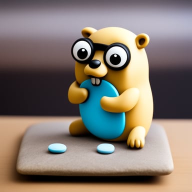 Go Blue Gopher writing code on a stone plate.