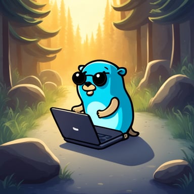 Go Blue Gopher writing code on a stone plate.