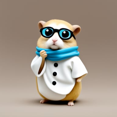 Go Blue Gopher as Socrates the Hamster in a white tunic thinking about something