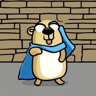 Go Blue Gopher as Socrates the Hamster in a white tunic thinking about something