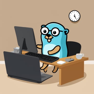 Go Blue Gopher on work with keyboard.