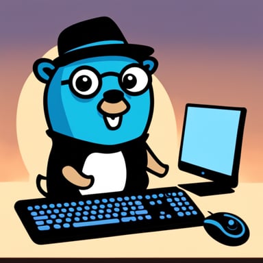 Go Blue Gopher on work with keyboard.