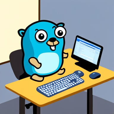 Go Blue Gopher on work with keyboard.