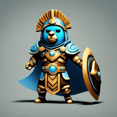 Go Blue Gopher developer, styled as a Titan warrior from mythology with a Roman helmet.