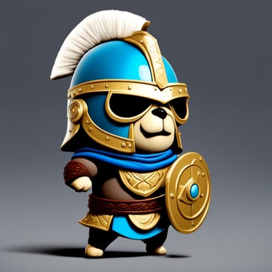 Go Blue Gopher as a Titan warrior from mythology, wearing a Roman helmet.