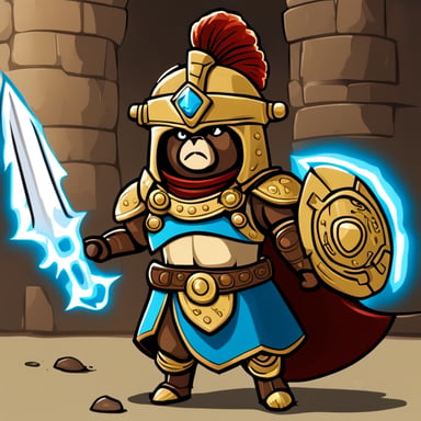 Go Blue Gopher as a Titan warrior from mythology, wearing a Roman helmet.