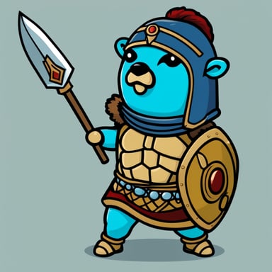 Go Blue Gopher as a Titan warrior from mythology, wearing a Roman helmet.