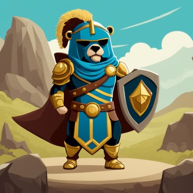 Go Blue Gopher as a Titan warrior from mythology, wearing a Roman helmet.