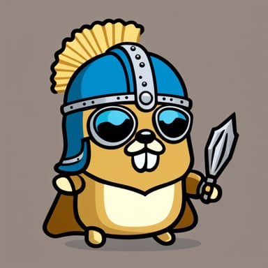 Happy go blue gopher, with a Roman helmet styled like a Titan warrior from mythology.