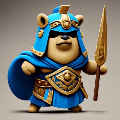 Angry go blue gopher, with a Roman helmet styled like a Titan warrior from mythology.