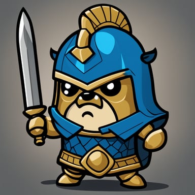 Angry go blue gopher, with a Roman helmet styled like a Titan warrior from mythology.
