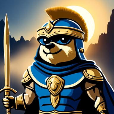Go Blue Gopher, donning a Roman helmet, embodies the spirit of a Titan warrior from mythology.