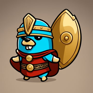 Go Blue Gopher, donning a Roman helmet, embodies the spirit of a Titan warrior from mythology.