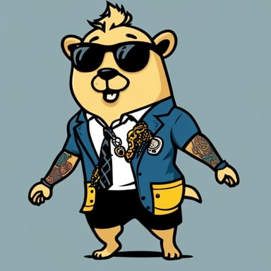 Go Blue Gopher, embodying the spirit of a 2000s punk, boasts an array of tattoos and piercings, making a bold statement wherever it goes.