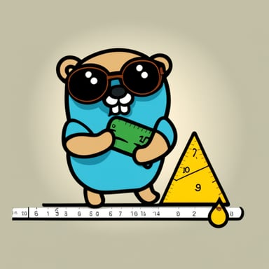 Focused Go Blue Gopher measuring geometry with a ruler.